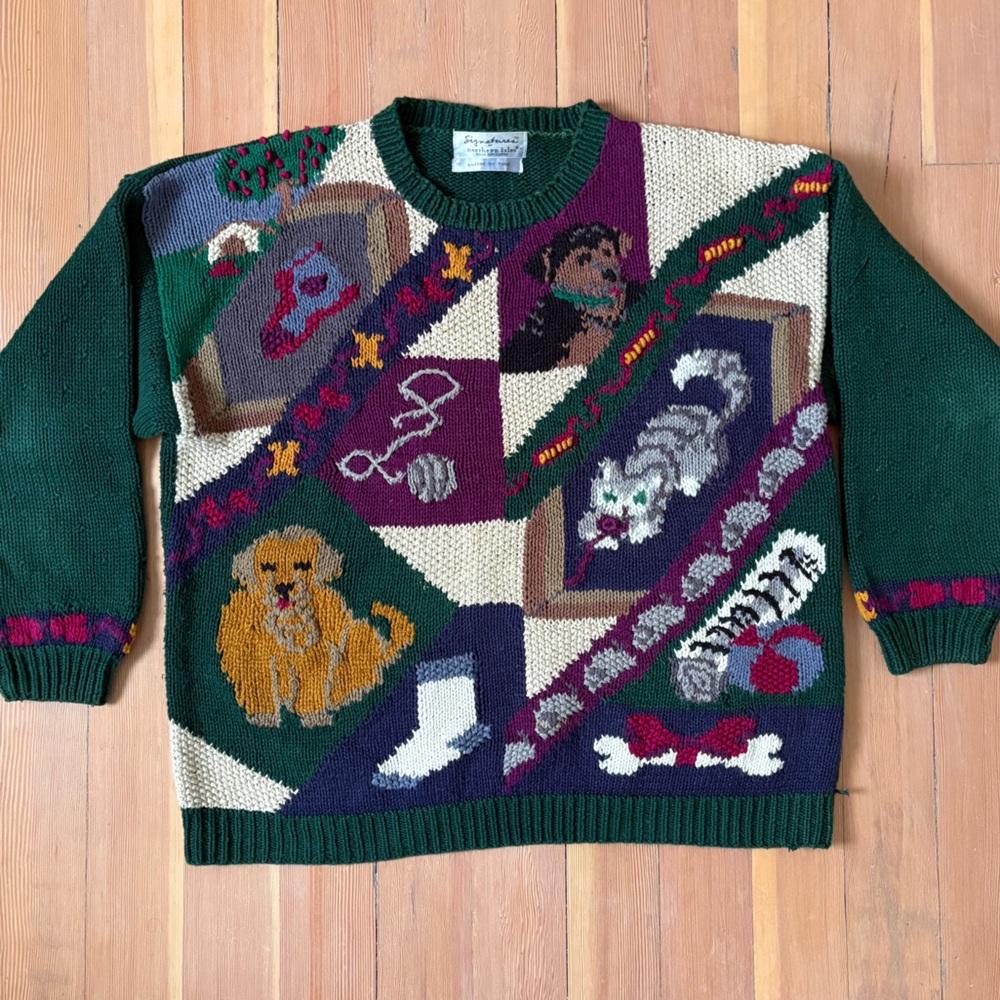 Vintage Signatures by Northern Isles Hand Knitted Sweater Dog Cat Pattern